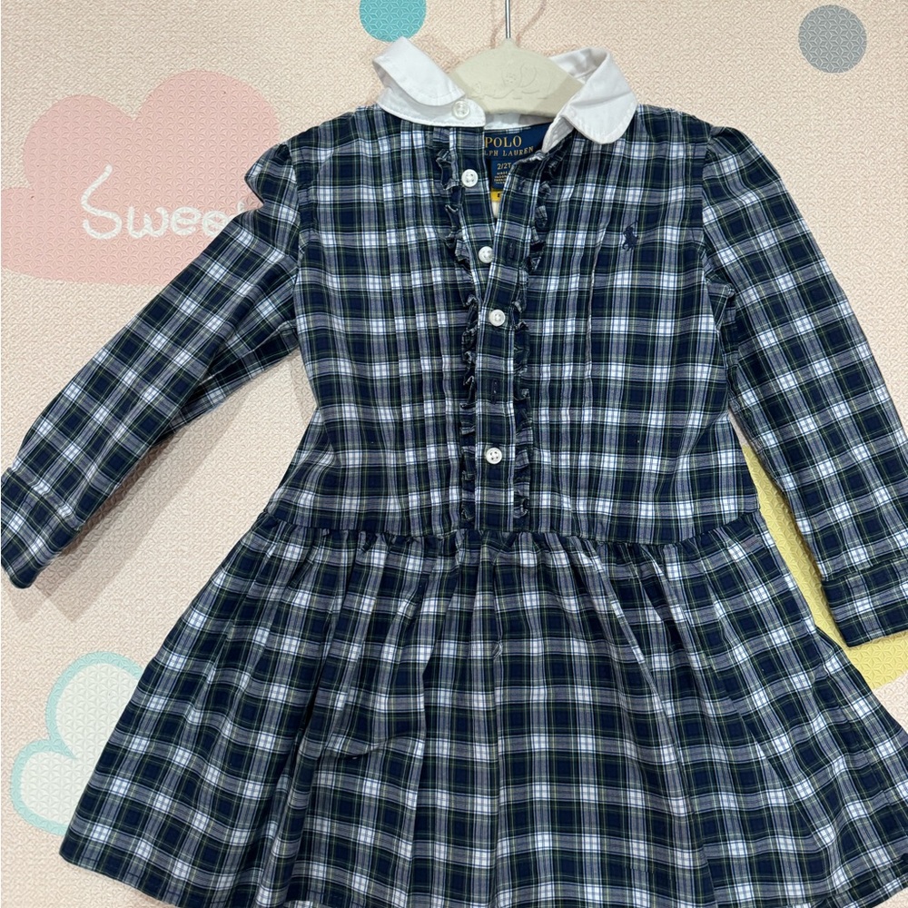 Polo by Ralph Lauren Navy and White Plaid Long-Sleeve Girls Dress
